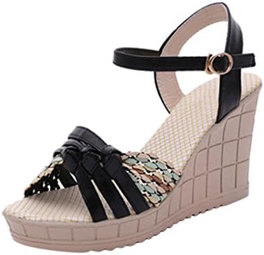 Hee Grand Women Bohemian Style Peep-Toe Platform Wedge Heel Sandals US 7 Black
