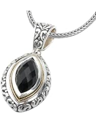 925 Silver & Faceted Onyx Marquise Pendant with 18k Gold Accents