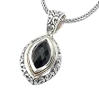 925 Silver & Faceted Onyx Marquise Pendant with 18k Gold Accents