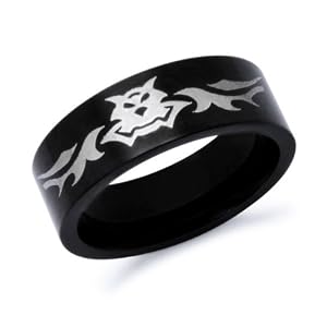 Stainless Steel Ring with Black Plated Tribal Wolf Design