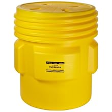 Eagle 1661 Yellow Blow-Molded HDPE Overpack Drum with Screw-on Lid, 65 gallon Capacity, 33.75" Height, 31" Diameter