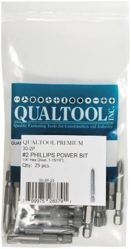 Qualtool Premium 30-2P-25 1/4-Inch Hex Drive Size 2 Phillips Power Bit, 25-Pack