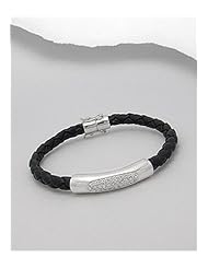 Leather CZ Bracelet In 92.5 Sterling Silver