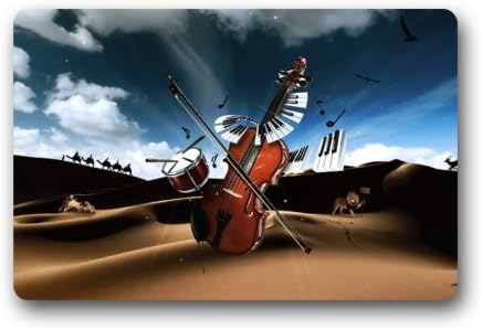 Musical Instrument Violin Drum In The Desert Art Doormats Entrance Mat Floor Mat Door Mat Rug Indoor/Outdoor/Front Door/Bathroom Mats Rubber Non Slip (23.6"x15.7",L x W)