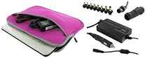 rooCase 4n1 Combo - Dell Inspiron 11 11.6-Inch Obsidian Black Laptop Netbook Sleeve Case with AC and DC Adapter Charger Home / Car / Airplane - Invisible Zipper Dual-Pocket Pink