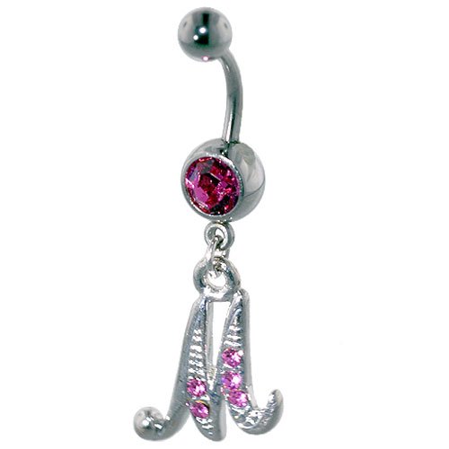 Pink Letter M Gem Belly Button Ring Navel Piercing Bar Body Jewelry Review Pink Letter M Gem Belly Button Ring Navel Piercing Bar Body Jewelry Review