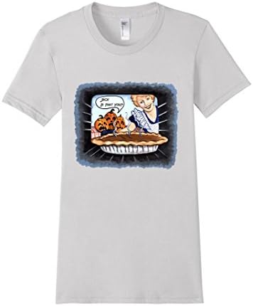 Women's Funny Whimsical  Thanksgiving Pumpkin Pie T-Shirt Medium Silver