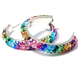 Rainbow Rhinestone Clay Based Hoop Earrings Fashion Jewelry