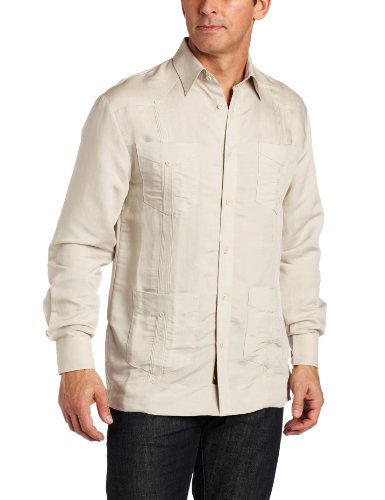 Cubavera Men's Long Sleeve Ramie & Rayon Guayabera Shirt, Natural Linen, X-Large