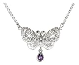 Sterling Silver 18 inch Knotted Celtic Butterfly Necklace with Amethyst Teardrop.