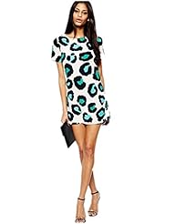 Leopard Print Above the Knee Chiffon/Cotton Summer Short Sleeves Mini Dress 