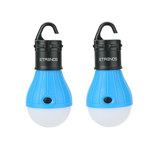 2 Pack E-TRENDS Portable LED Lantern Tent Light Bulb for Camping Hiking Fishing Emergency Light, Battery Powered Camping Equipment Gear Gadgets Lamp for Outdoor & Indoor, Blue