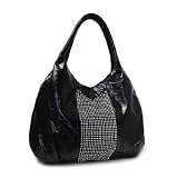 Clear Studded Black Faux Leather Purse - Ladies Fashion Handbag