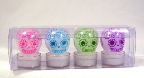 DAY OF THE DEAD Sugar Skull Tea Light Candles Gothic Decor Set of 4 Halloween