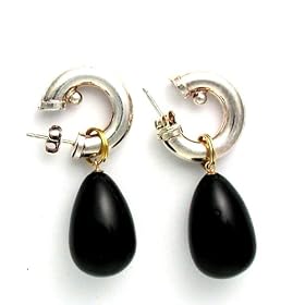 Coral Earrings Black Coral Beads on Sterling Siver Hooplets