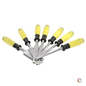TD Industrial 7 pc Clear Handle Wood Chisel Set Woodworking Carpentry Hammer
