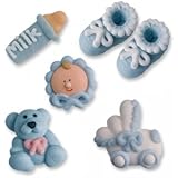 Sugar Christening Cake Decorations - Blue - 5 piece