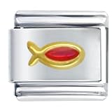 Red Christian Fish Religious Animals Italian Charms Bracelet Link
