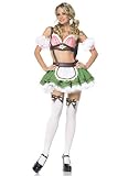 4Pc Heidi Include Bra Top, Sleeves, Suspender Apron Skirt And Stockings With Matching Bows (Green;Medium/Large)