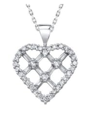 14K White Gold 1.00ct Checkered Inspired Prong Baguette & Diamond Heart Pendant