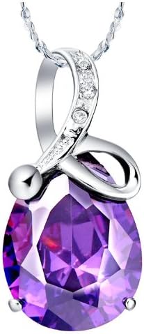 Sterling Silver Plated Pendant Necklace with Teardrop Purple Pendant and Ribbon Accent - B00CMGVWK2