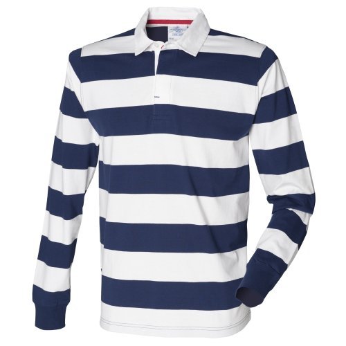 Front Row Mens Striped Sports Rugby Polo Shirt (XL) (Navy/White)