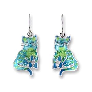Zig Zag Cat Sterling Silver and Enamel Earrings by Zarah