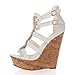Bogata 04 Womens Metallic Embellished Embellished Platform Strappy Open Toe Wedges White
