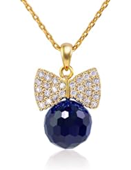 Honeystore Girls Ball Cubic Zirconia Yellow Gold Plated Pendant Necklace Color Blue