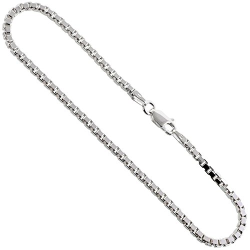 Sterling Silver BOX Chain Necklaces & Bracelets 2.2mm Square Cut Nickel Free Italy, sizes 7 - 30 inch