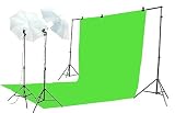 ePhoto K15-10x20G Chroma key Green Screen Lighting Kit with 10x20 Foot Green Muslin Backdrop, 2 Each of 7 Foot Light Stand, 105 Watt Fluorescent Bulb and 32-Inch White Umbrellas