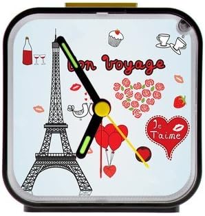 Personalized Cartoon Cute Eiffel Tower in Paris Square Black Alarm Clock