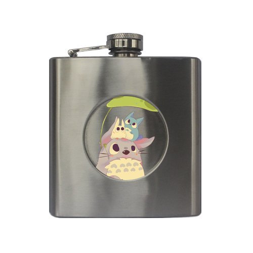Custom Cartoon Tonari no Totoro Hip Flask 6 OZ Personalize Liquor Wine Water Stainless Steel Flask