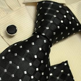 Black pattern designer for men boyfriend gift Italian style silk neck ties cufflinks set H5072