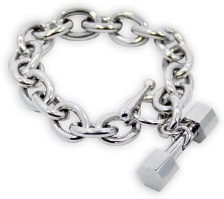 Bracelet with 6 Sided Dumbbell Charm- Drive Discipline Desire-100% Stainless Steel