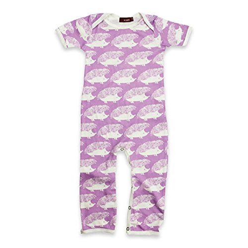 Milkbarn Organic Cotton Short Sleeve Baby Romper, Purple Hedgehog (3-6 month)