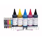 PrintPayLess� Brand Pre-Filled 5 packs Refillable Ink Cartridges for Epson 126 (non-OEM): Epson WorkForce 520 Printer + 500 ml (16.7 oz) PrintPayLess� brand UV resistant Refill Ink for Epson + 4 Ink Refill Syringes and Blunt Needles ~ PrintPayLess