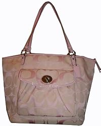 Coach Purse Handbag Pink Signature Large Leah 14658