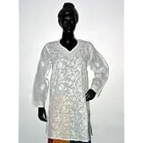 DesignerIvoryCottonCoverupChikanEmbroiderySummerKurtaTunicTopYogaSizeM