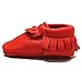 Mejale Baby Soft Soled Leather Moccasin Tassel Slip on Infant Toddler Shoes Pre-Walker(Red, 3-6 Months)