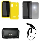 EMPIRE Black Leather Case Pouch with Belt Clip and Belt Loops + Yellow Sili ....