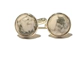 Howlite Cufflinks 01 Stone 12mm White Gray Silver Crystal Healing Rock