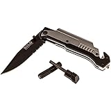 Solo Survival Knife Best Tactical Emergency Firefighter Search and Rescue Pocket Folding Knife LED Lights Seat Belt Cutter Window Glass Breaker and Magnesium Fire Starter Lifetime Warranty