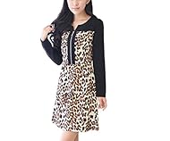 Long Sleeves Leopard Print Round Neck  Dress