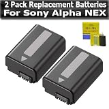 2 Pack Replacement Batteries For Sony Alpha a55, a33, SLT-A33, SLT-A55, NEX-3, NEX-5, NEX-5N, NEX-5R, NEX-C3, NEX-7 SLR NP-FW50 Batteries 1500 mAH Each + Lens Cleaning Kit