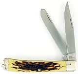 RUKO 4-1/8-Inch 2-Blades Delrin Deer Horn Handle Trapper Pocket Knife