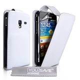 Yousave Accessories TM Wei� Leder Flip Schutzh�lle Tasche F�r Das Samsung Galaxy Ace Plus S7500 Mit Displayschutz Folie Und Graues Micro Faser Poliertuchvon "Yousave"