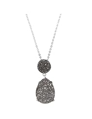 Sterling Silver Pear and Round Grey Druzy Gemstone Pendant with Chain