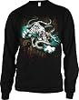 Death Match Mens Thermal Shirt, Tiger and Dragon Yin Yang Liquid Blue Design Men's Thermal
