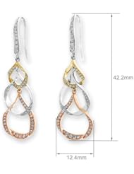 (X1000Diamond) 18K/750 3-tone Gold Pear Shape with Diamond Dangling Earring (0.45cttw, G-H Color, VS2-SI1 Clarity)